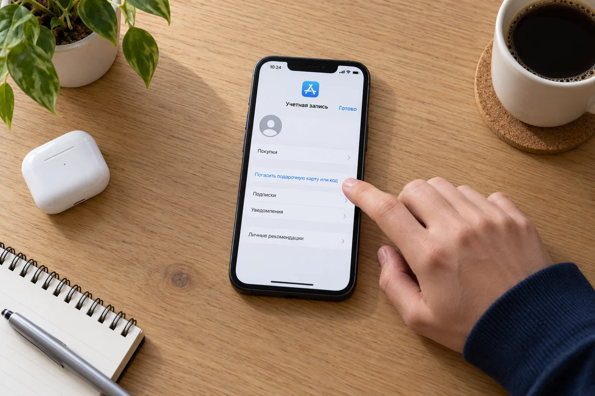 Выбор пункта погашения подарочной карты на iPhone